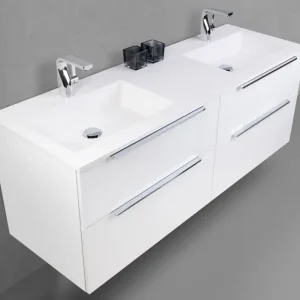 Badmöbel Set SKY Doppelwaschtisch 150 cm mit Unterschrank und Evermite Waschbecken Sonderangebot