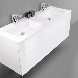 Finale Aktion Doppelwaschtisch 140 cm mit Unterschrank Push to Open, Badmöbel INTARBAD SKY