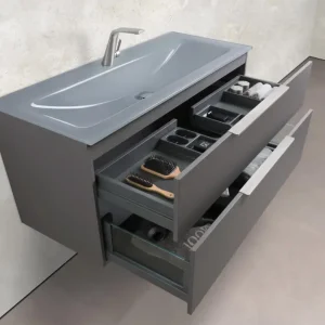 Zafiro - Badmöbelset 120 cm mit Glaswaschbecken (Einzel) Optiwhite und Unterschrank Sonderangebot