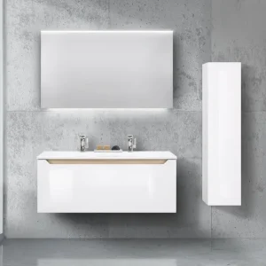 Neuheit Monza Badmöbel Set grifflos 120 cm Doppelwaschbecken, Lichtspiegel Led