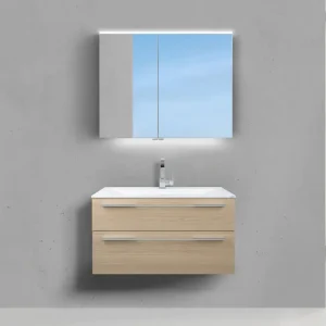 Sonderaktion Design Badmöbel Valenta 90 cm Evermite Waschbecken Spiegelschrank Multilight