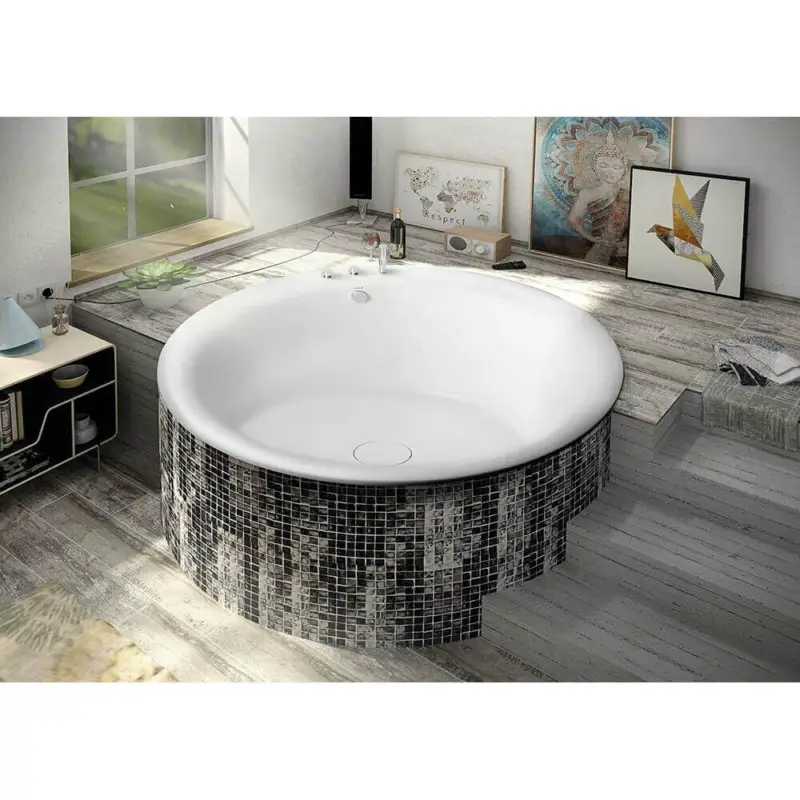 Jumbo Badewanne mit Rahmengestell, rund, 165x48cm, weiß Schnäppchen