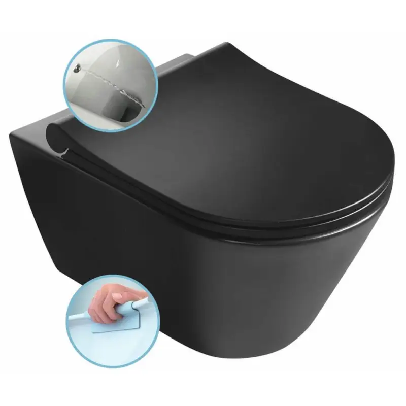 Expressversand Hänge-WC Ava, spülrandlos mit Bidet Funktion, 35,5x53 cm, schwarz matt