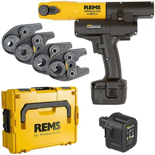 Nur Heute Radial-Pressmaschine Mini-Press ACC + Kunststoff-Systemkoffer + 4 Stk. Presszangen Mini G 16, 20, 26, 32 + 2. Akku 14,4 V