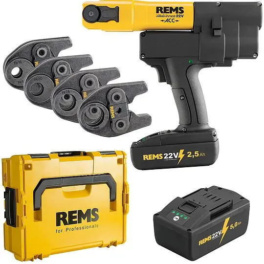Preisreduziert Radial-Pressmaschine Mini-Press 22 V ACC + Kunststoff-Systemkoffer + 4 Stk. Presszangen Mini TH 16, 20, 26, 32 + 2. Akku 22 V