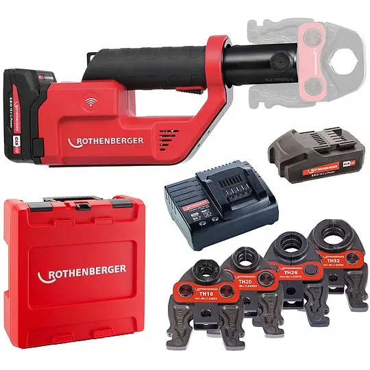 ROTHENBERGER ROMAX Compact 3 inkl. 2 Akkus 2,0 Ah, Schnellladegerät, System-Box und Pressbacken TH 16, 20, 26, 32 Günstig
