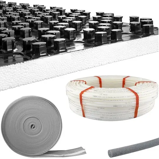 33 m² Fußbodenheizung-Set - Noppensystem - 30 mm Wärme-Trittschall-Dämmung - PE-RT 5-Schichtrohr 16 x 2 mm Zertifiziert