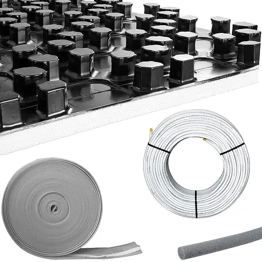 Abverkauf 108 m² Fußbodenheizung-Set - Noppensystem - 11 mm Wärme-Dämmung - hohe Tragkraft - Alu-Verbundrohr 16 x 2 mm Heizung