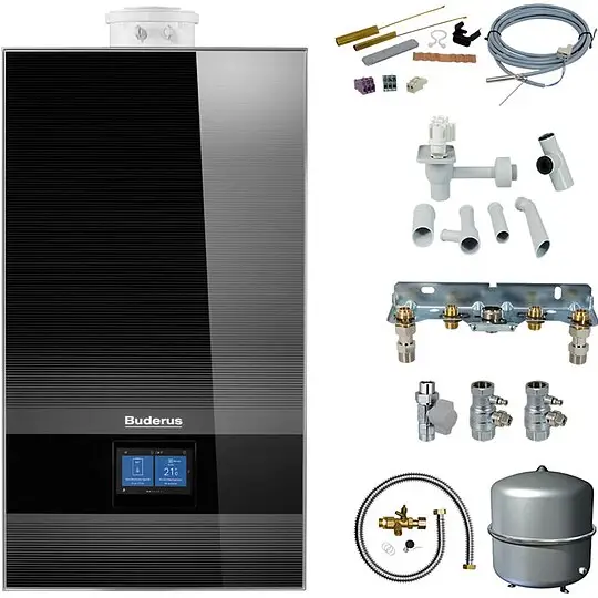Neuheit Buderus GB182i.2 Logaplus Gas-Brennwert Paket W42S schwarz mit Regelung BC400 - 25 kW - 7739621377