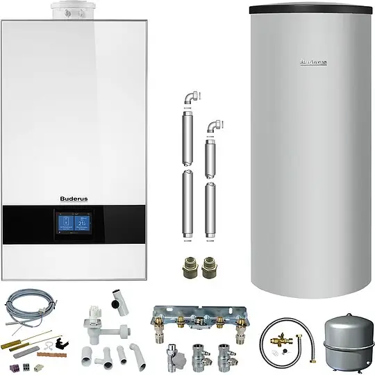 Buderus GB182i.2 Logaplus Gas-Brennwert Paket W42 weiß mit Regelung BC400 und Warmwasserspeicher SU160 - 25 kW - 7739621368 Direkt Vom Hersteller