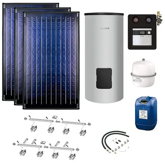 Buderus Solaranlage Logaplus S2 - 3 Kollektoren (7,11m²) SKN4.0-s mit Solarspeicher Logalux SM300 silber - 7739618385 Billig