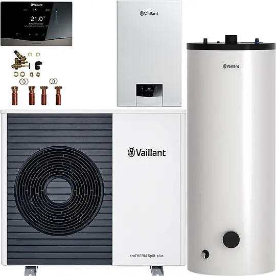 Vaillant Wärmepumpenpaket 4.0309 aroTHERM Split plus VWL 75/8.2 AS S2 mit Hydraulikstation, Speicher 250 l, Regelung VRC 720/3 - 8000038628 Preiswert