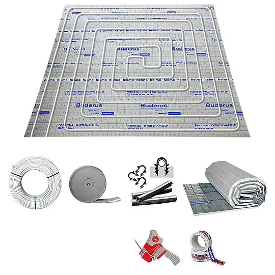 Abverkauf 180 m² Fußbodenheizung-Set - Tackersystem Dämmstärke 25-2 mm - Alu-Verbundrohr 16 x 2 mm Heizung