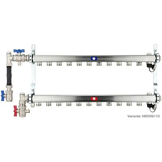 Top-Angebot Heizkörperverteiler aus Edelstahl für 11 Heizkreise - mit WMZ-Anschlussset 110 mm senkrecht