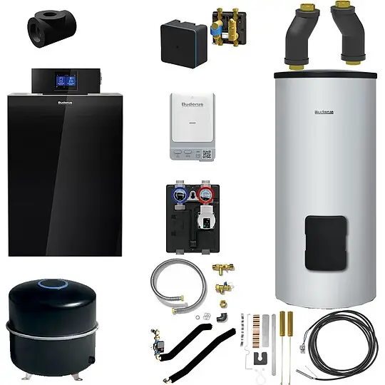 Echt Buderus KB195i.2 Logaplus Öl-Brennwert Heizungspaket K80 mit Warmwasserspeicher SU300, Bedienelement & Zubehör - 25 kW - 7739622685