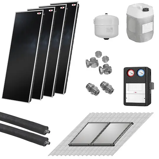 WOLF Solaranlage mit 4 Stk. TopSon F3-1 Kollektoren, SM2-2 Regelung und Zubehör zur solaren Nachrüstung - 2486517W11 Neu Im Sortiment