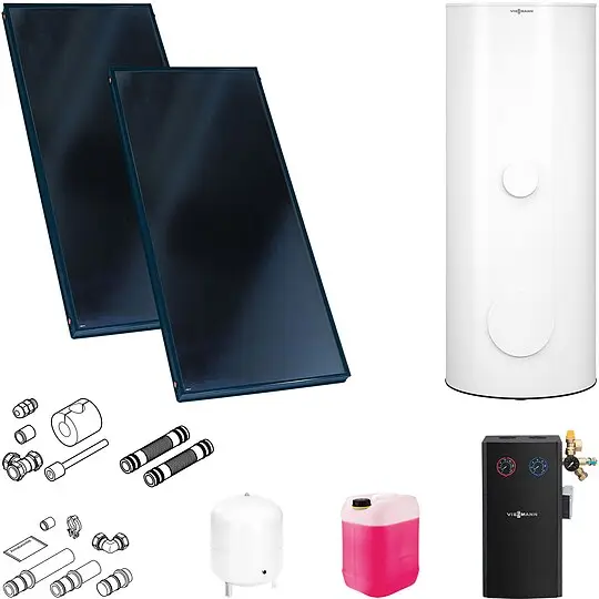 Bestseller Viessmann Solaranlage mit 2 Stk. Vitosol 200-FM SV2F, Regelung und Solarspeicher Vitocell 100-B CVBC 300l silber - SK05724