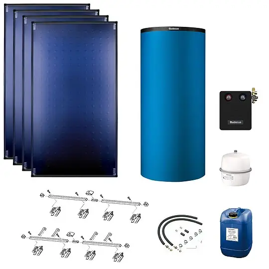 Jetzt Kaufen Buderus Solaranlage Logaplus S90 - 4 Kollektoren (10,2m²) SKT1.0-s mit Kombispeicher Logalux P750 S blau - 7739612889