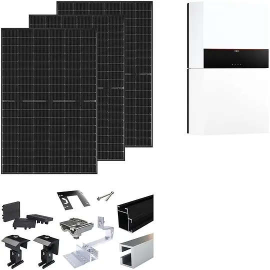 Wochenendangebot Viessmann PV-Paket XS mit 14 Modulen Glas-Glas black frame + 5 kWh Stromspeicher Vitocharge VX3 & Montagesystem Aufdach - Z032037