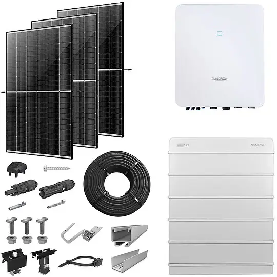 PV-Komplettanlage 8 kWp mit Sungrow Wechselrichter 8 kW + Stromspeicher 16,0 kWh, 20 Solarmodulen Glas-Glas black frame & Montagesystem Aufdach Top-Angebot