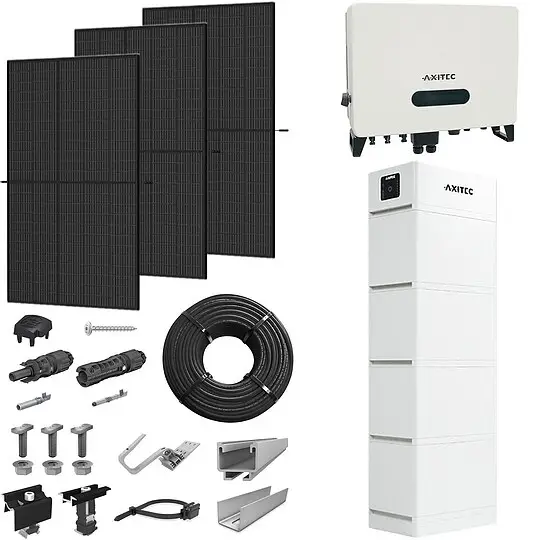 PV-Komplettanlage 10 kWp mit AXITEC Wechselrichter 10 kW + Stromspeicher 13,5 kWh, 24 Solarmodulen Glas-Glas full black & Montagesystem Aufdach Nur Für Kurze Zeit