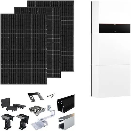 Saisonangebot Viessmann PV-Paket M mit 22 Modulen Glas-Glas black frame + 10 kWh Stromspeicher Vitocharge VX3 & Montagesystem Aufdach - Z032039