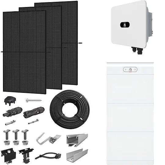 Neu PV-Komplettanlage 12 kWp mit Huawei Wechselrichter 15 kW + Stromspeicher 15,0 kWh, 30 Solarmodulen Glas-Glas full black & Montagesystem Aufdach