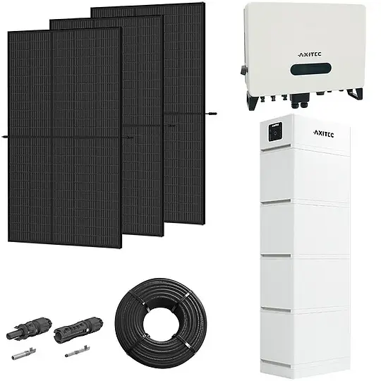 Photovoltaik-Paket 5 kWp mit AXITEC Wechselrichter 5 kW + Stromspeicher 13,5 kWh, 12 Solarmodulen Glas-Glas full black Abverkauf