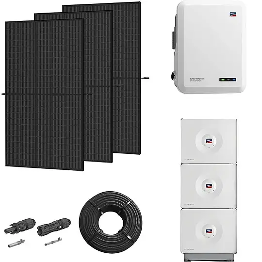 Photovoltaik-Paket 5 kWp mit SMA Wechselrichter 5 kW + Stromspeicher 9,84 kWh, 12 Solarmodulen full black Heißes Angebot