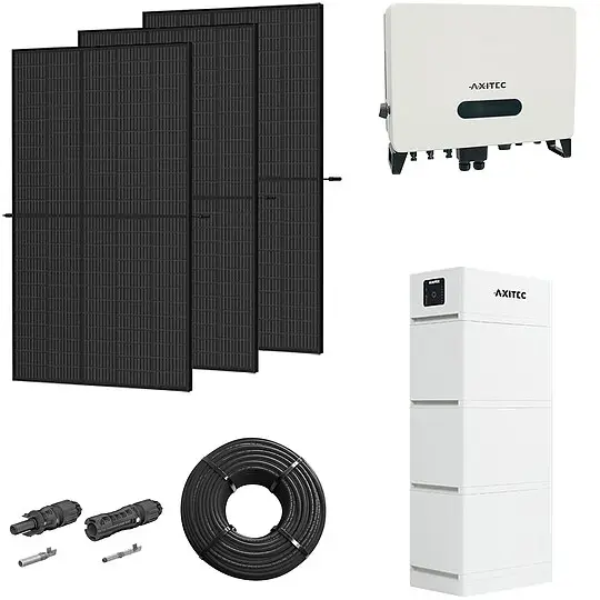 Super-Preis Photovoltaik-Paket 8 kWp mit AXITEC Wechselrichter 8 kW + Stromspeicher 10,1 kWh, 20 Solarmodulen Glas-Glas full black