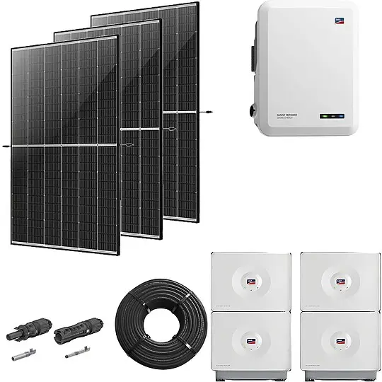 Photovoltaik-Paket 8 kWp mit SMA Wechselrichter 8 kW + Stromspeicher 13,12 kWh, 20 Solarmodulen black frame Kracherpreis