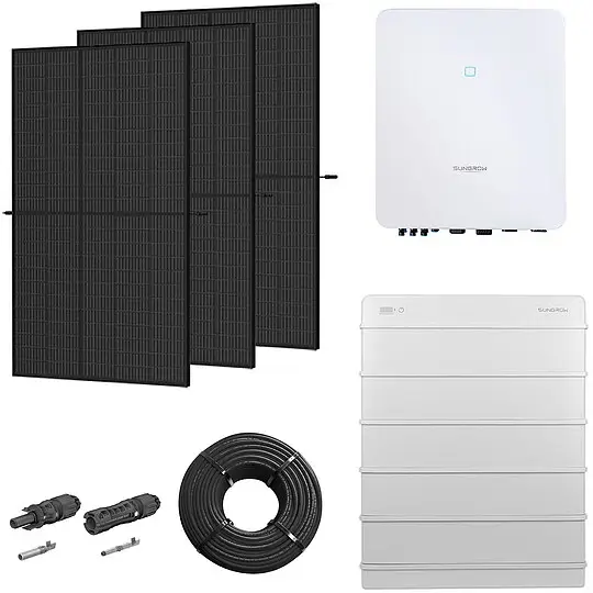 Photovoltaik-Paket 8 kWp mit Sungrow Wechselrichter 8 kW + Stromspeicher 16,0 kWh, 20 Solarmodulen Glas-Glas full black Begrenztes Angebot