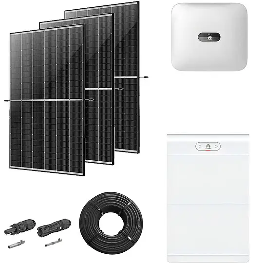 Photovoltaik-Paket 10 kWp mit Huawei Wechselrichter 10 kW + Stromspeicher 10,0 kWh, 24 Solarmodulen Glas-Glas black frame Gratis Versand