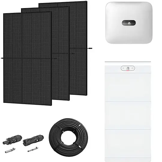 Expressversand Photovoltaik-Paket 10 kWp mit Huawei Wechselrichter 10 kW + Stromspeicher 15,0 kWh, 24 Solarmodulen Glas-Glas full black