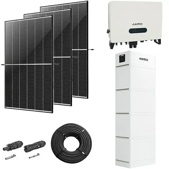 Neu Photovoltaik-Paket 10 kWp mit AXITEC Wechselrichter 10 kW + Stromspeicher 13,5 kWh, 24 Solarmodulen Glas-Glas black frame