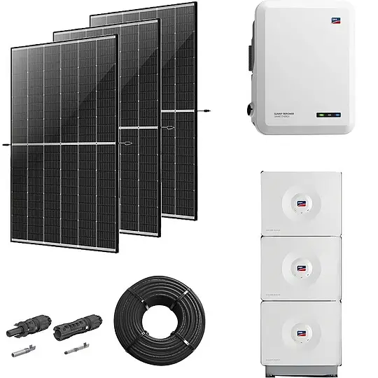 Photovoltaik-Paket 10 kWp mit SMA Wechselrichter 10 kW + Stromspeicher 9,84 kWh, 24 Solarmodulen black frame Versand Am Gleichen Tag