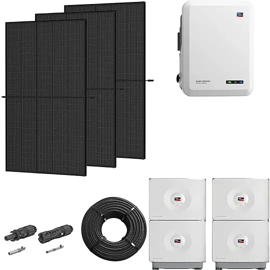 Photovoltaik-Paket 10 kWp mit SMA Wechselrichter 10 kW + Stromspeicher 13,12 kWh, 24 Solarmodulen full black Kostenloser Versand