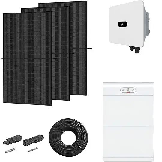 Photovoltaik-Paket 12 kWp mit Huawei Wechselrichter MB0 15 kW + Stromspeicher 14,0 kWh, 30 Solarmodulen Glas-Glas full black Top-Preis