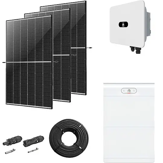 Photovoltaik-Paket 15 kWp mit Huawei Wechselrichter 15 kW + Stromspeicher 10,0 kWh, 36 Solarmodulen Glas-Glas black frame Preis Gesenkt