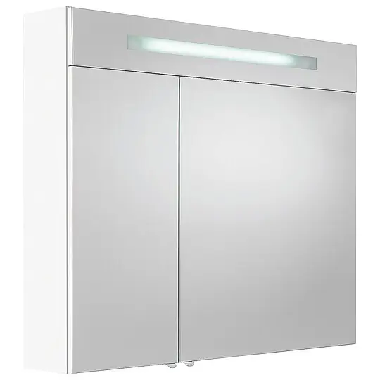 Bestseller Spiegelschrank mit beleuchteter Blende, weiß Hochglanz, 2 Türen, 900 x 740 x 160 mm - 93 729 18