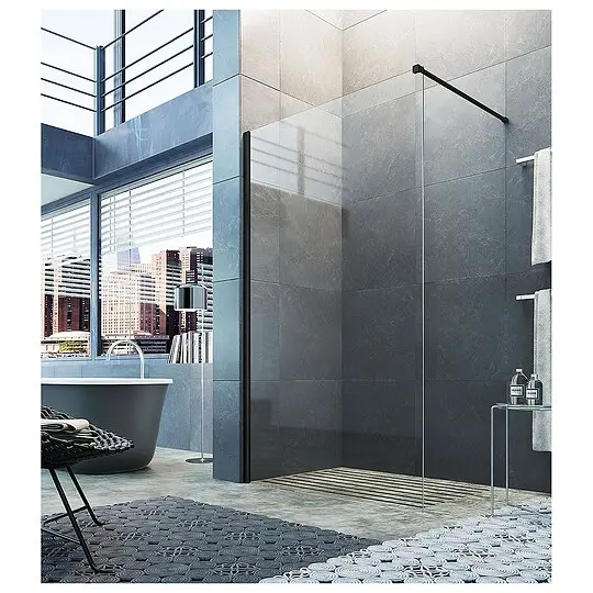 Walk-In Glasduschwand Liri Nero mit Wandprofil + Stabilisierungsstange eckig, schwarz matt 1370 - 1395 mm ETC - 93 169 41 Markenprodukt