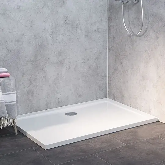 Combia Duschwanne Rechteck flach aus Mineral-Colorat, weiß, Anti-Rutsch-Beschichtung - 140 x 80 x 3,5 cm Direktkauf