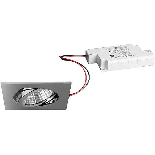 Brumberg LED Einbaustrahler, 230V, 6W, 3000K, 640 lm eckig, chrom, dimmbar - mit Netzteil - 82 x 4 mm Wochenendangebot