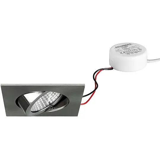 Brumberg LED Einbaustrahler, 230V, 6W, 3000K, 640 lm eckig, nickel, dimmbar, Rundkonverter - mit Netzteil - 82 x 4 mm Highlight