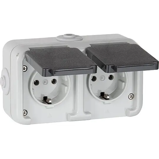 Mega-Angebot Aufputz-Steckdose, IP44, Schuko, waagerecht, grau D 6632 WAB - 2-fach