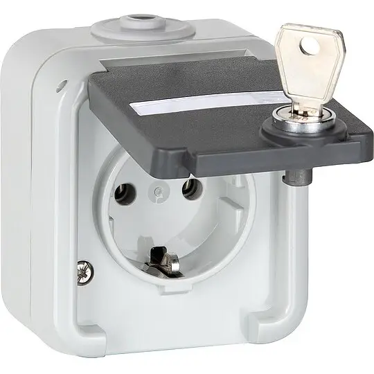 Markenprodukt Aufputz-Steckdoseh PEHA IP44, Schuko, Beschriftung, D 6620 WAB NA VS - 1-fach