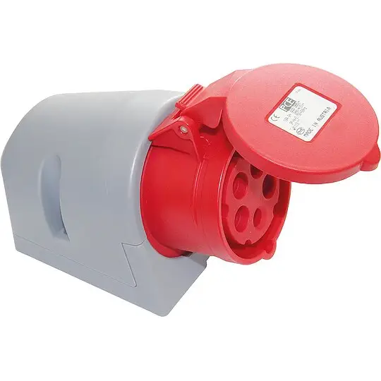 Preisreduziert CEE-Wandsteckdose Turbo IP44 400V, 32A rot/grau, schraublos