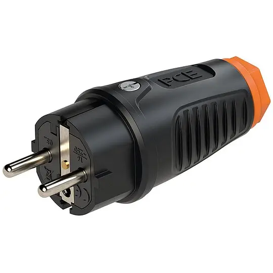 Schutzkontaktstecker Vollgummi (schwarz/orange) - mit Schutzleiterkontakt Solange Der Vorrat Reicht