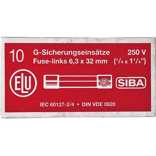 Feinsicherung flink Glasrohr mit Löschmittel 20 A (6,3x32 mm) - 10 Stück Kostenloser Versand