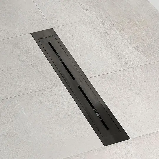 Combia Duschrinne flach, drehbarer Doppel-Mittenablauf, Duschprofil Edelstahl schwarz chrom gebürstet, Norm-Siphon, Länge 500 mm Nur Für Kurze Zeit
